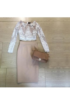 Long Sleeves Two Pieces Lace Prom Formal Evening Party Dresses 3021256