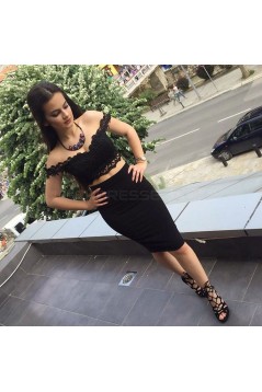 Short Black Two Pieces Lace Prom Formal Evening Party Dresses 3021277