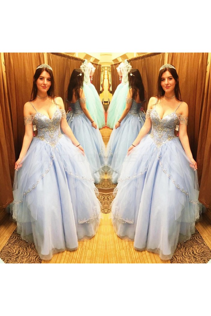 Beaded Ball Gown Spaghetti Straps Prom Formal Evening Party Dresses 3021281