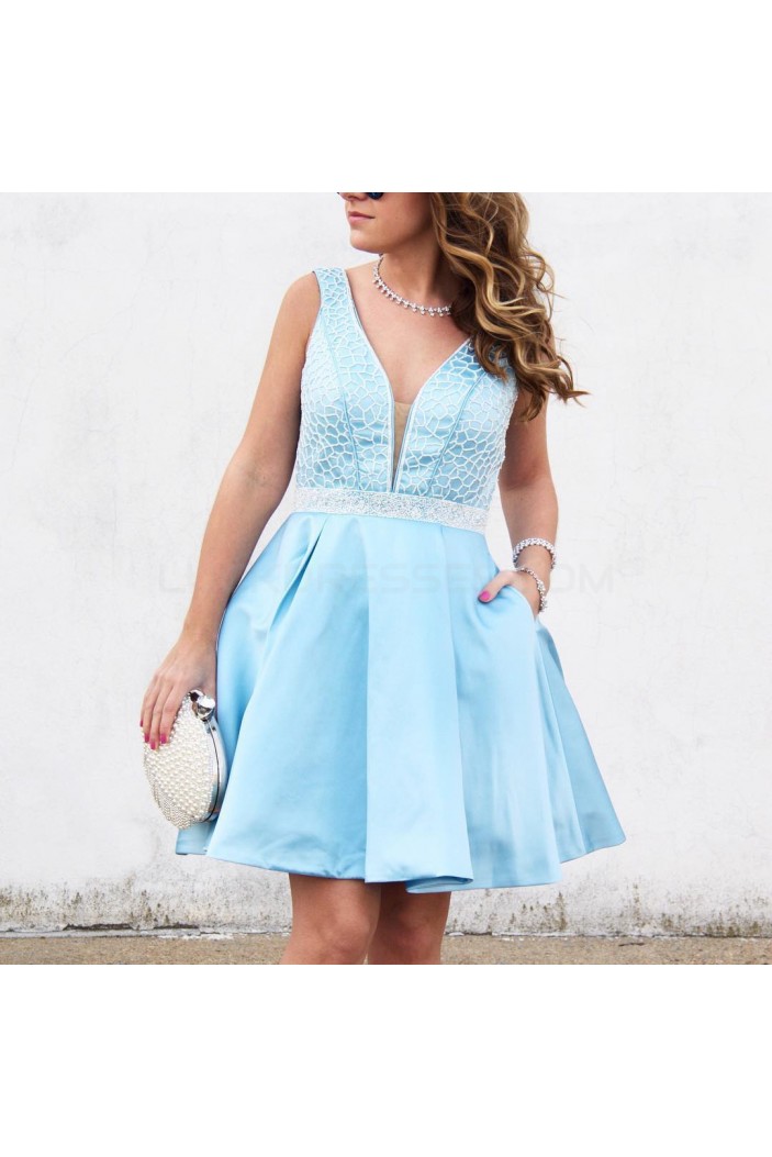 Short Black V-Neck Prom Homecoming Cocktail Graduation Dresses 3021282