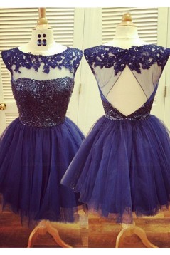 Beaded Short Purple Lace Appliques Sequins Tulle Prom Evening Homecoming Cocktail Dresses 3020129