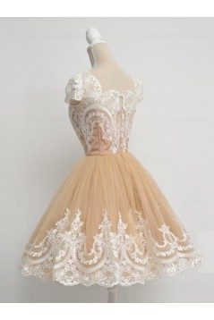 Cap-Sleeves Short Lace Appliques Tulle Prom Evening Homecoming Cocktail Dresses 3020130