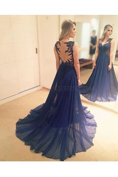 Long Blue Lace Chiffon Prom Formal Evening Party Dresses 3021305