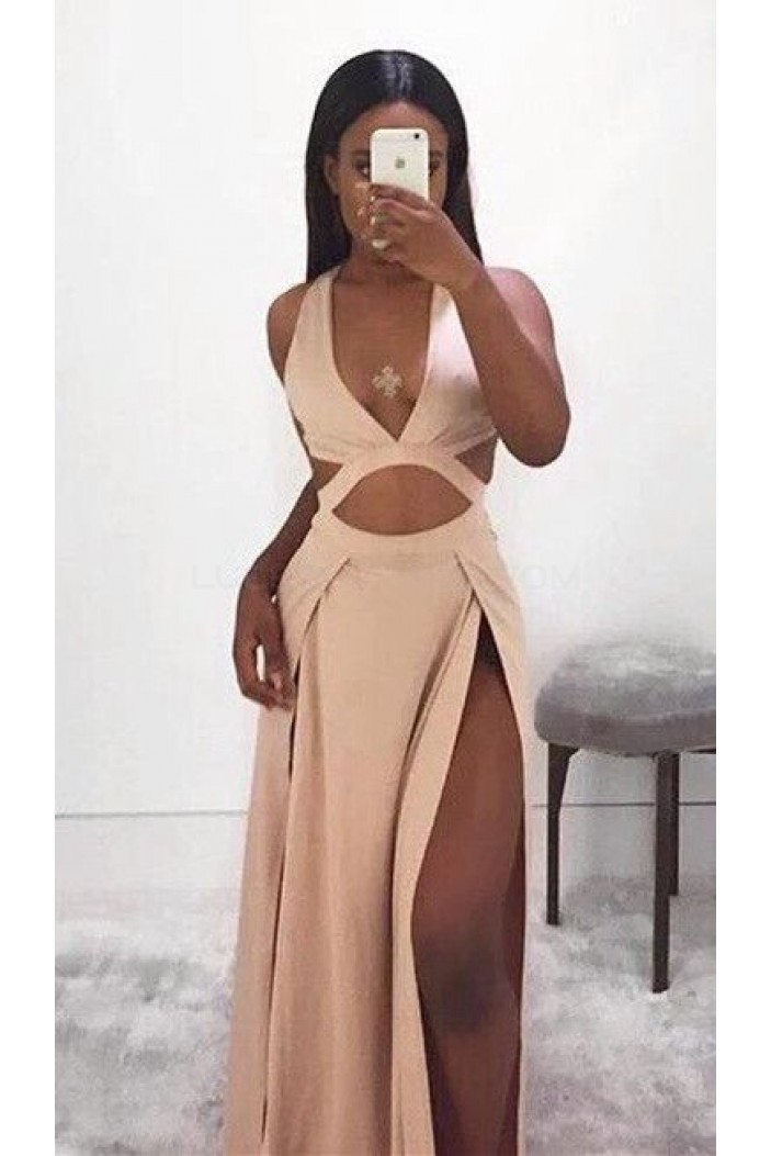 Sexy V-Neck Long Prom Formal Evening Party Dresses with High Slit  3021314