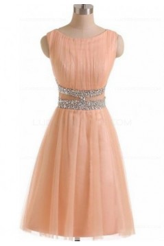 Short Pink Beaded Sleeveless Bridesmaid Prom Dresses Evening Gowns 3020132