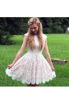 Cap Sleeves Lace Short White Prom Homecoming Cocktail Graduation Dresses 3021320