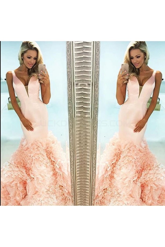 Mermaid V-Neck Long Prom Formal Evening Party Dresses 3021323