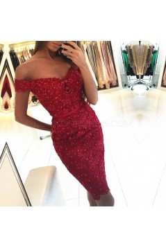 Beaded Lace Off-the-Shoulder Short Prom Formal Evening Party Dresses 3021324
