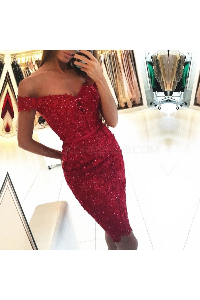 Beaded Lace Off-the-Shoulder Short Prom Formal Evening Party Dresses 3021324