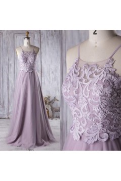 A-Line Spaghetti Straps Long Lace Prom Formal Evening Party Dresses 3021342