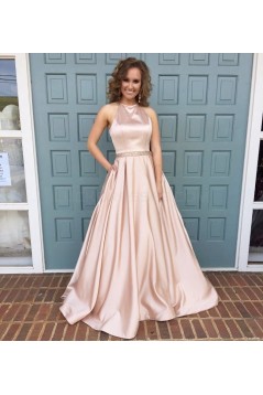 A-Line Halter Beaded Long Prom Formal Evening Party Dresses 3021365