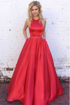 A-Line Halter Beaded Long Prom Formal Evening Party Dresses 3021365