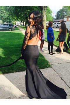 Black Two Pieces Long Sleeves Lace Top Long Prom Evening Formal Dresses 3020137