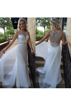 Beaded Sequins Long White Prom Evening Formal Dresses 3020138