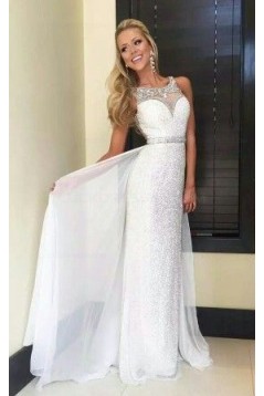 Beaded Sequins Long White Prom Evening Formal Dresses 3020138
