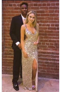 Sexy Sequins V-Neck Long Prom Formal Evening Party Dresses 3021407