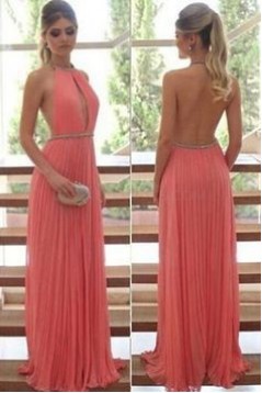 Sexy Halter Backless Chiffon Beaded Prom Formal Evening Party Dresses 3021411