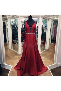 Long Beaded V-Neck Prom Formal Evening Party Dresses 3021439