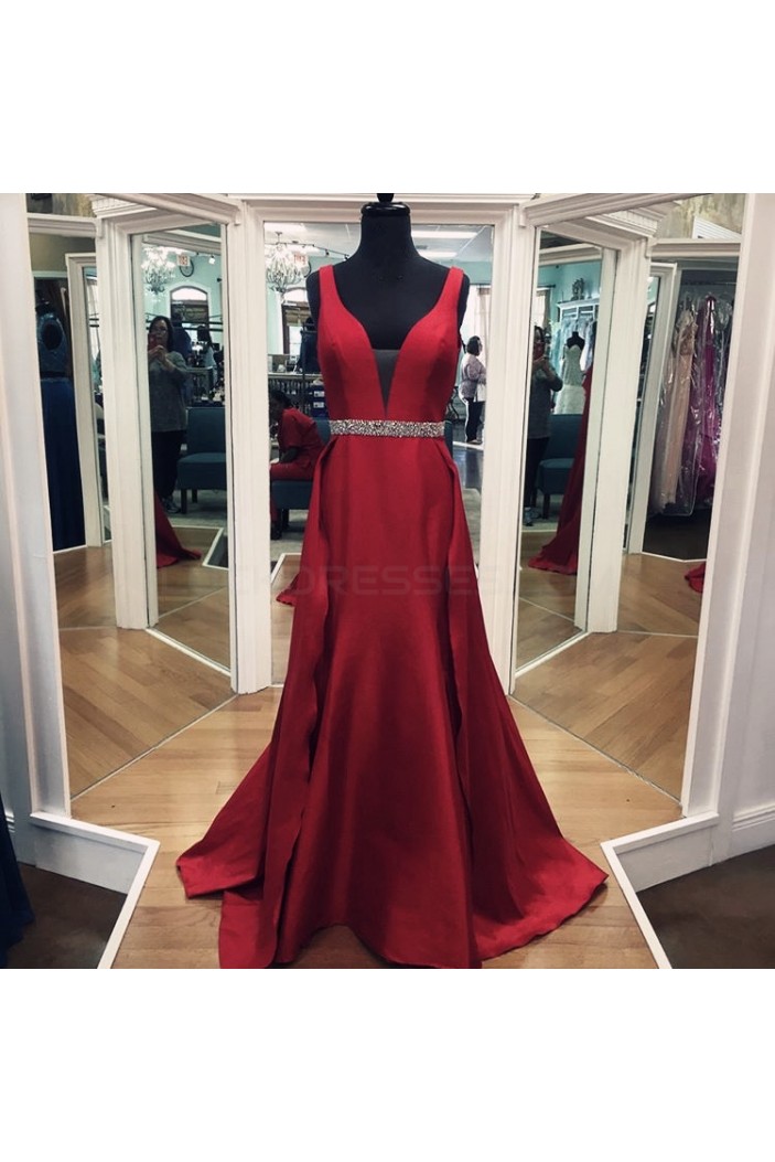 Long Beaded V-Neck Prom Formal Evening Party Dresses 3021439