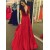 A-Line Long Red V-Neck Cap Sleeves Prom Formal Evening Party Dresses 3021462