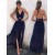 Sexy Halter Long Navy Blue Chiffon Prom Formal Evening Party Dresses 3021467