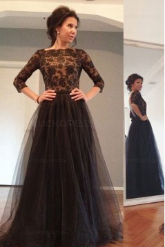 3/4 Length Sleeves Lace Top Long Black Mother of The Bride Prom Evening Formal Dresses 3020147