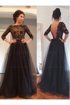 3/4 Length Sleeves Lace Top Long Black Mother of The Bride Prom Evening Formal Dresses 3020147