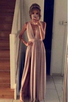 Long V-Neck Prom Formal Evening Party Dresses with Slit  3021479