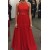 Long Red Halter Lace Chiffon Prom Formal Evening Party Dresses 3021485