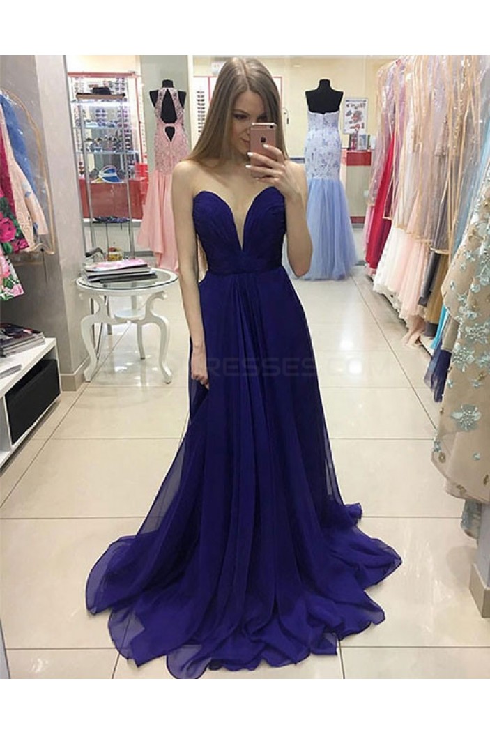 Long Blue Chiffon Sweetheart Prom Formal Evening Party Dresses 3021488