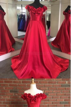 A-Line Off-the-Shoulder Prom Formal Evening Party Dresses with Handmade Flowers 3021502