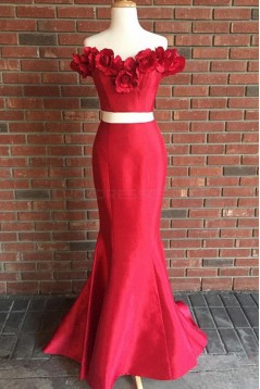 Mermaid Two Pieces Prom Formal Evening Party Dresses with Handmade Flowers 3021503