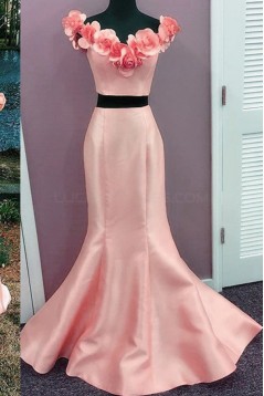 Mermaid Two Pieces Prom Formal Evening Party Dresses with Handmade Flowers 3021503