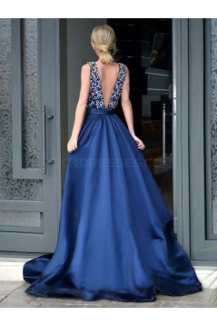 Long Blue Deep V-Neck Prom Formal Evening Party Dresses 3021521