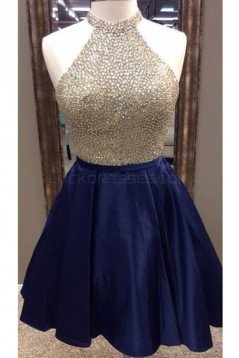 A-Line Beaded Short Blue Prom Homecoming Cocktail Graduation Dresses 3021523