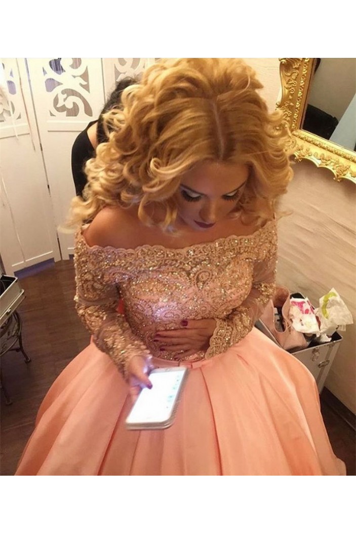 Ball Gown Off-the-Shoulder Long Sleeves Lace Prom Formal Evening Party Dresses 3021525