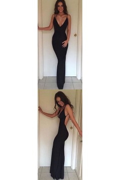 Sexy Long Black Mermaid V-Neck Prom Formal Evening Party Dresses 3021526