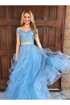 Two Pieces Off-the-Shoulder Lace Appliques and Tulle Prom Evening Formal Dresses 3021550