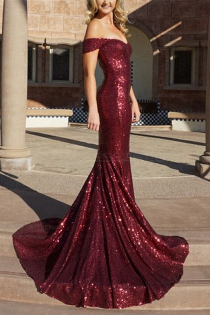 Mermaid Off-the-Shoulder Sequins Long Prom Evening Formal Dresses 3021551
