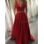 Long Red V-Neck Beaded Prom Evening Formal Dresses 3021556