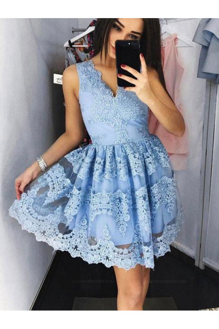 Short V-Neck Lace Homecoming Cocktail Prom Evening Dresses 3021572
