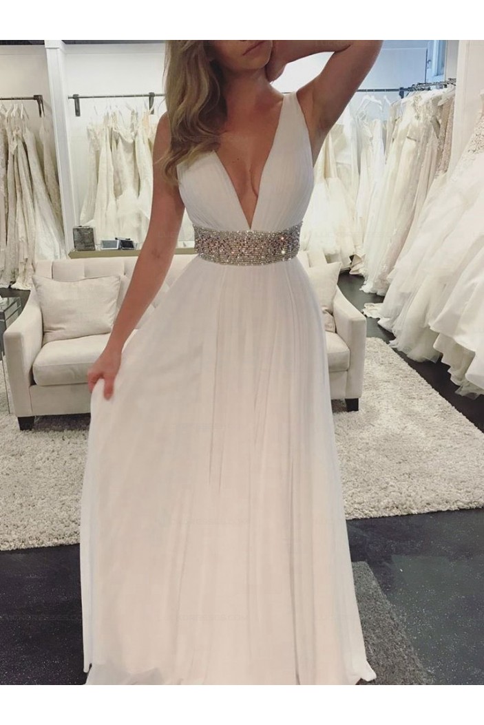 Deep V-Neck Beaded Long Prom Evening Party Dresses 3021581