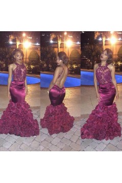 Sexy Long Purple Backless Lace Top Mermaid Prom Evening Formal Dresses 3020163