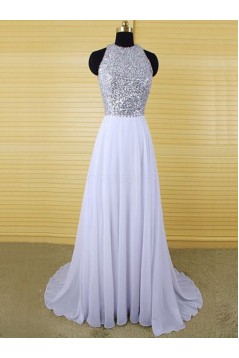 A-Line Sequins Top Chiffon Long Prom Evening Formal Dresses 3020188