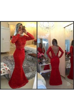Red Long Sleeves Lace Mermaid Prom Dresses Evening Gowns 3020207