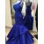 Trumpet/Mermaid Royal Blue One-Shoulder Lace Appliques Top Long Prom Dresses Evening Gowns 3020222