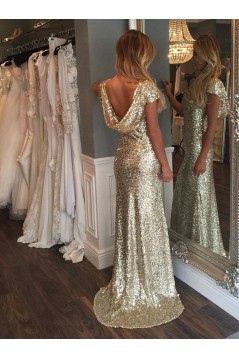 Gold Sequins Long Bridesmaid Prom Dresses Evening Gowns 3020226