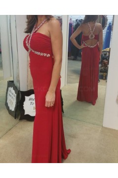 Sheath Beaded Long Red Chiffon Prom Dresses Evening Gowns 3020229