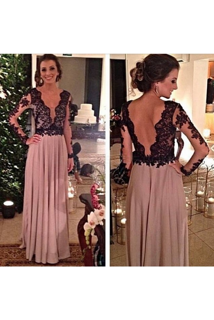 Long Sleeves Black Lace Mother of The Bride Dresses Party Evening Gowns 3020239