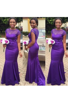 Mermaid Cap Sleeves Long Purple Prom Dresses Party Evening Gowns 3020240